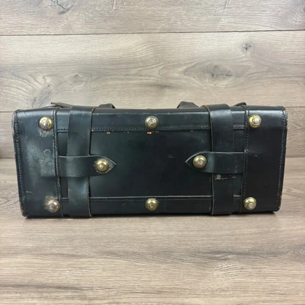 Cathey Enterprises Inc. Vintage Black Leather Briefcase Locking Flap Cowhide Bag